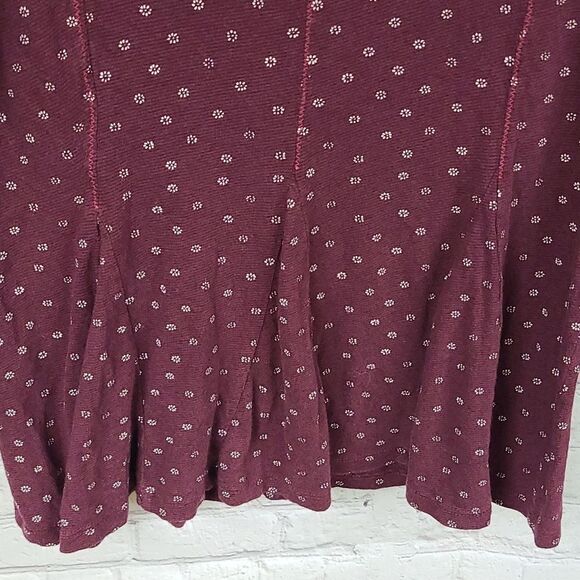 Lucky Brand Burgundy Print Ruched Sleeve Thermal Tee Linen Knit Shirt Medium Top - Picture 13 of 13